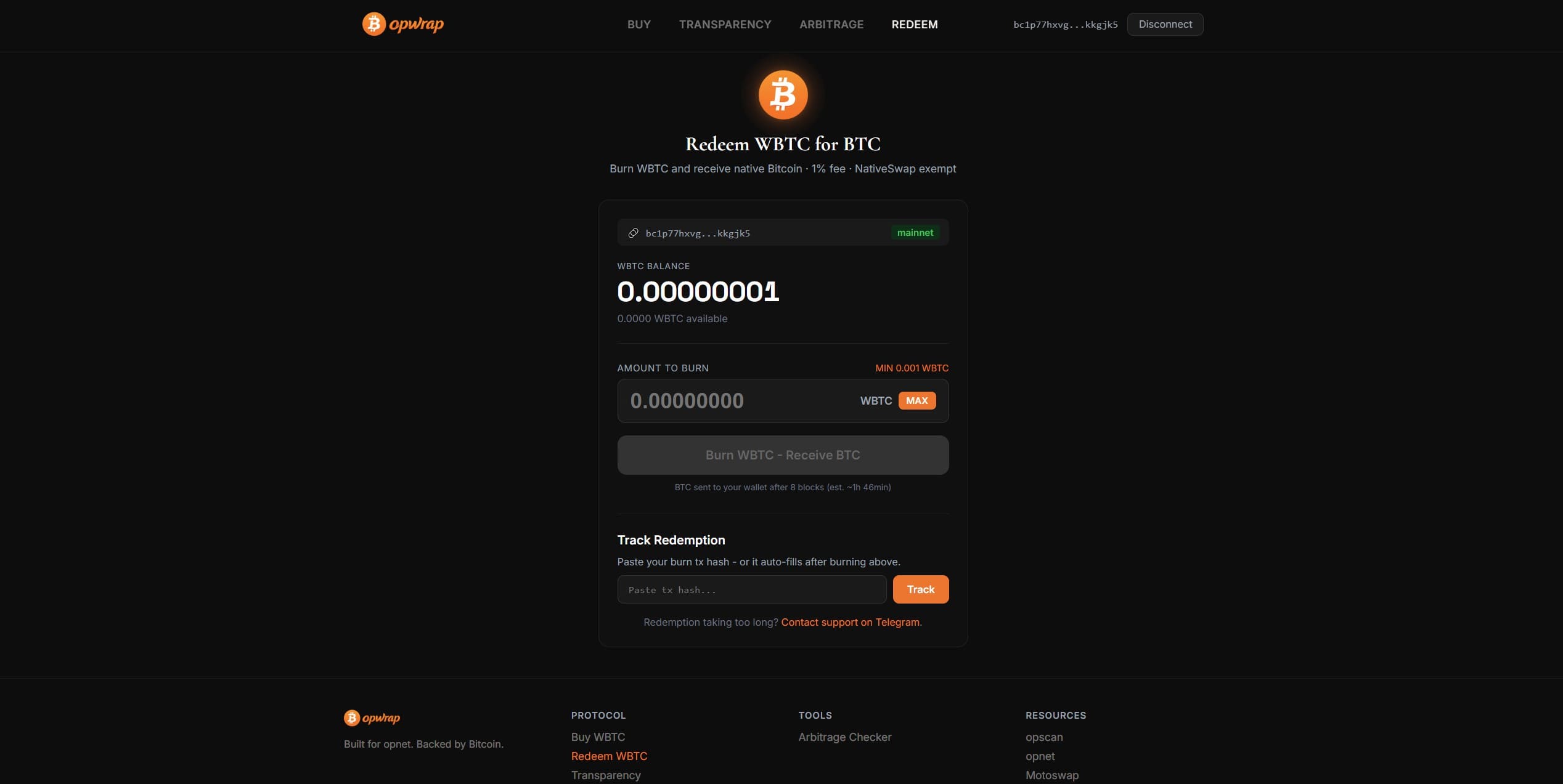 WBTC → BTC redemption