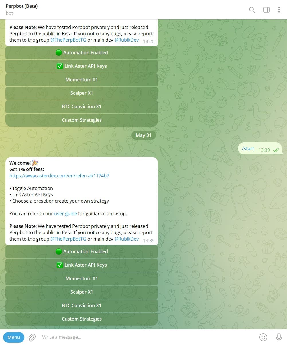 Telegram automated trading bot